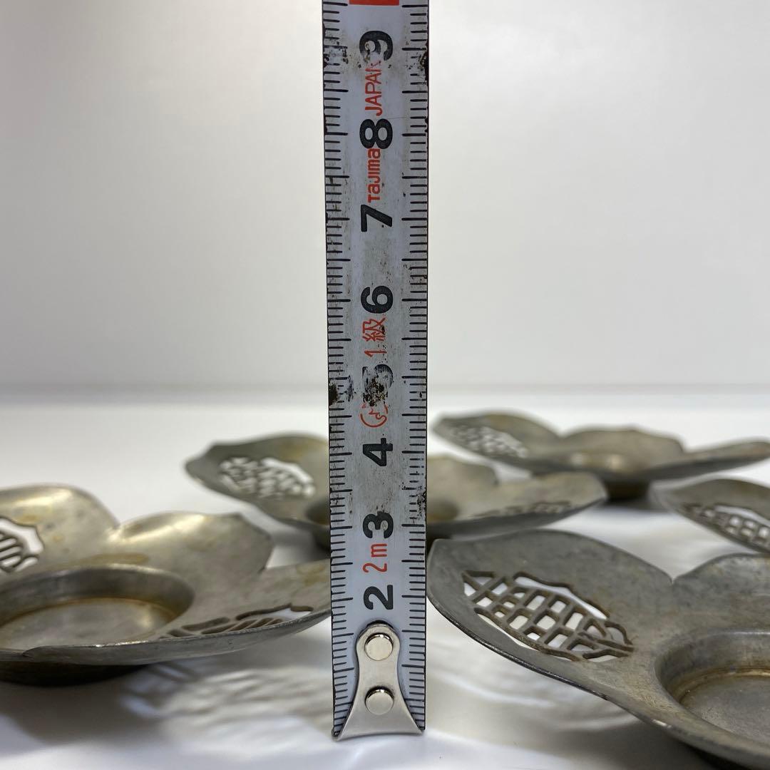 専用　中国古玩　源興號　錫製透茶托5客　185g トヒト　東さ6-0812①