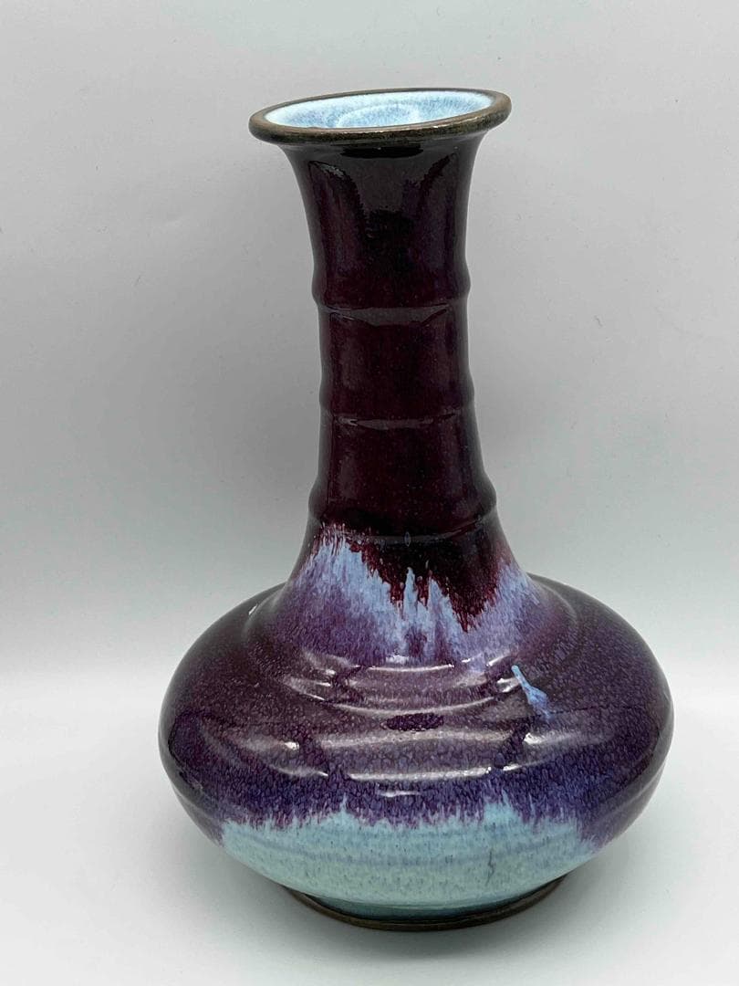 清時代　鈞窯　窯変釉 弦文瓶　旧家蔵出し　花入　花瓶(B-91)