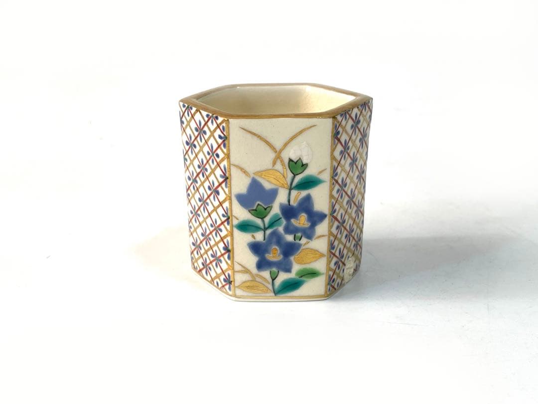 茶道具　花蝶窯　手塚充　石雲　仁清写六角　花　蓋置　共箱　桜　桔梗　柳