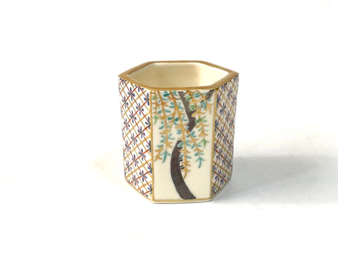 茶道具　花蝶窯　手塚充　石雲　仁清写六角　花　蓋置　共箱　桜　桔梗　柳