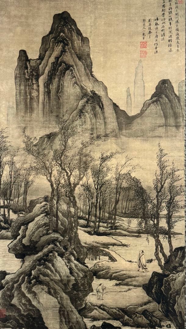 中国　明時代　唐寅　歩渓圖　絹本　原色複製　◇検故宮博物館◇ 一鼎軒0926