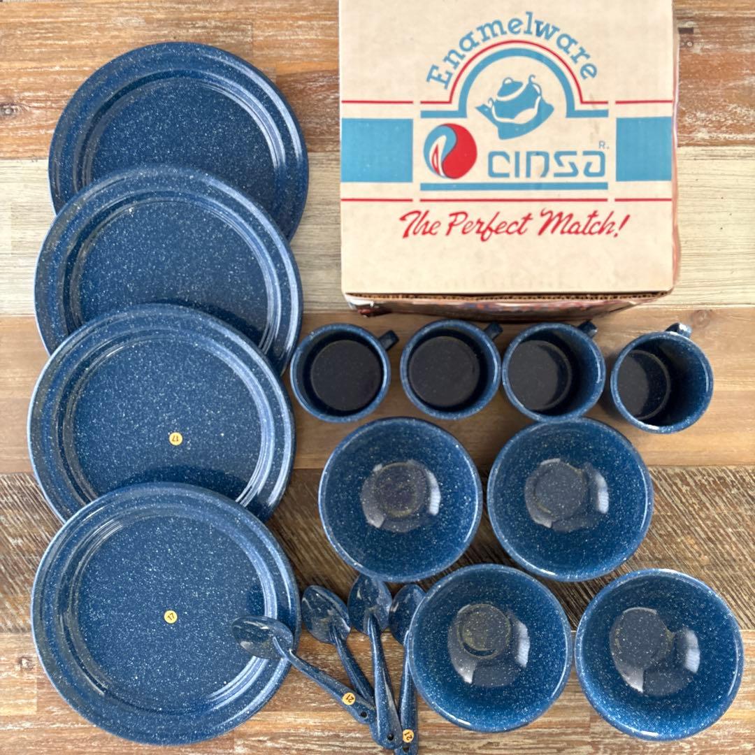 【未使用】CINSA エナメルウェア キャンプ食器セット 16点