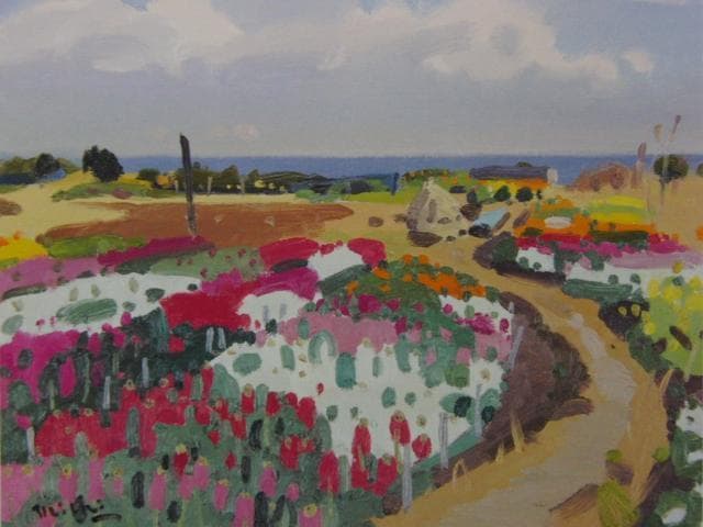 吉崎道治、南房の春、希少な額装用画集より、新品高級額装付、状態良好