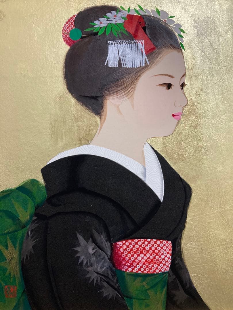 【真作保証】清水達三「舞妓」6号 直筆サイン 共シール 美人 額装 絵画