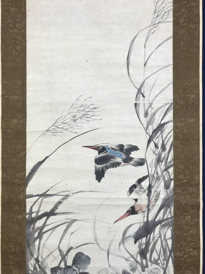 模写/渡辺崋山/花鳥図/芦に川蝉図/牡丹図/掛軸☆宝船☆AH-648