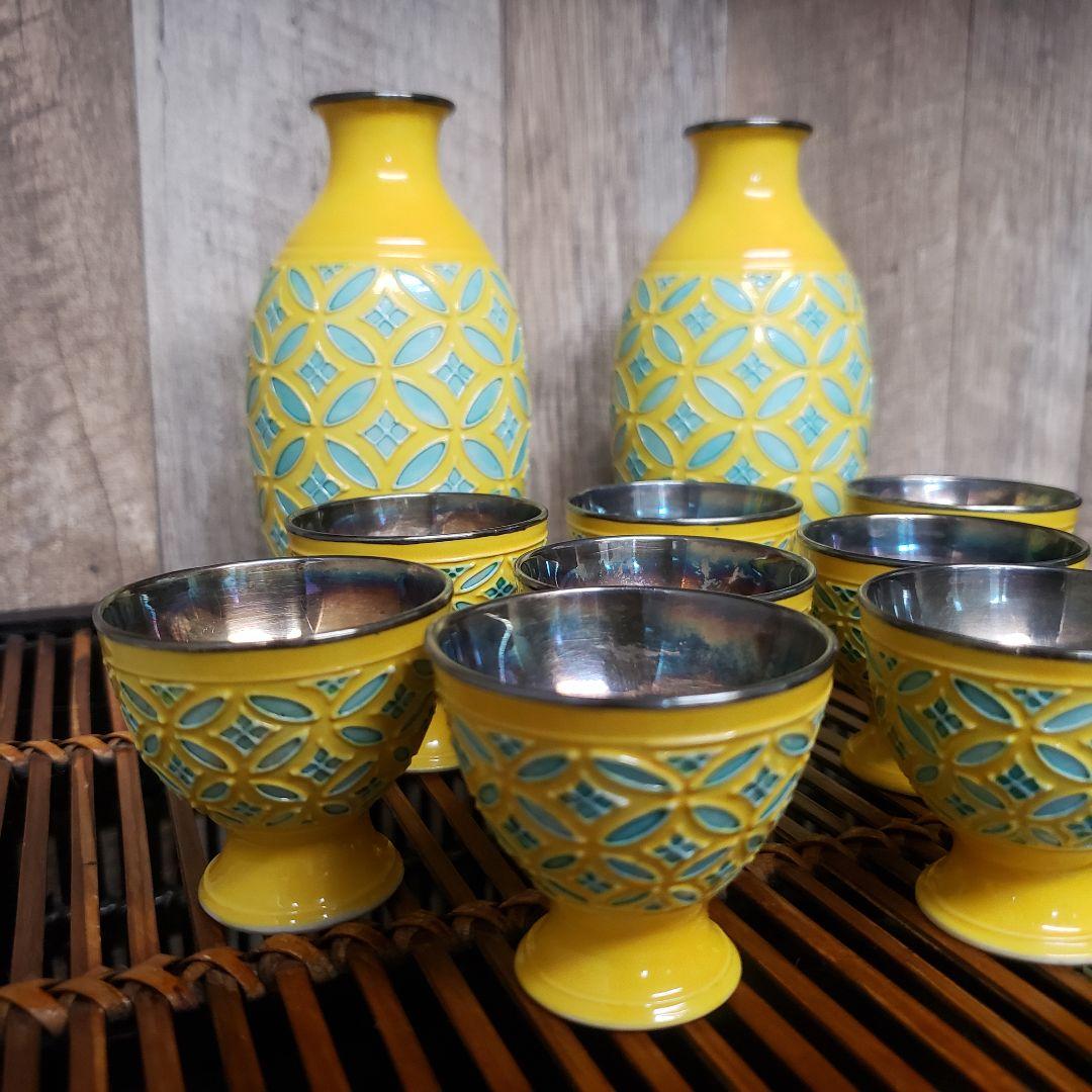 【12点セット】永楽焼/黄交趾/酒器揃/徳利一対/酒盃十客/内銀張/骨董◎