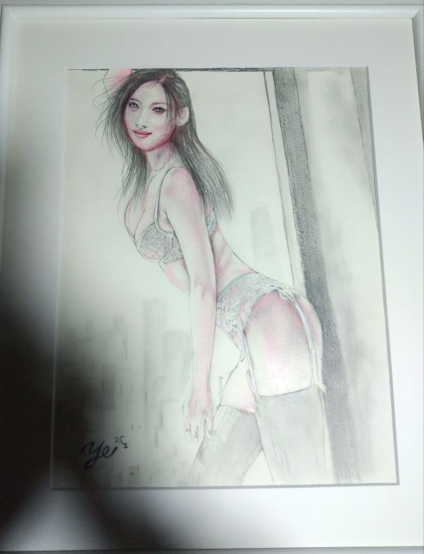 裸婦、美人画、絵画６号、窓ぎわ山本英二、真作、肉筆、新品額縁、高塚省吾、森本草介