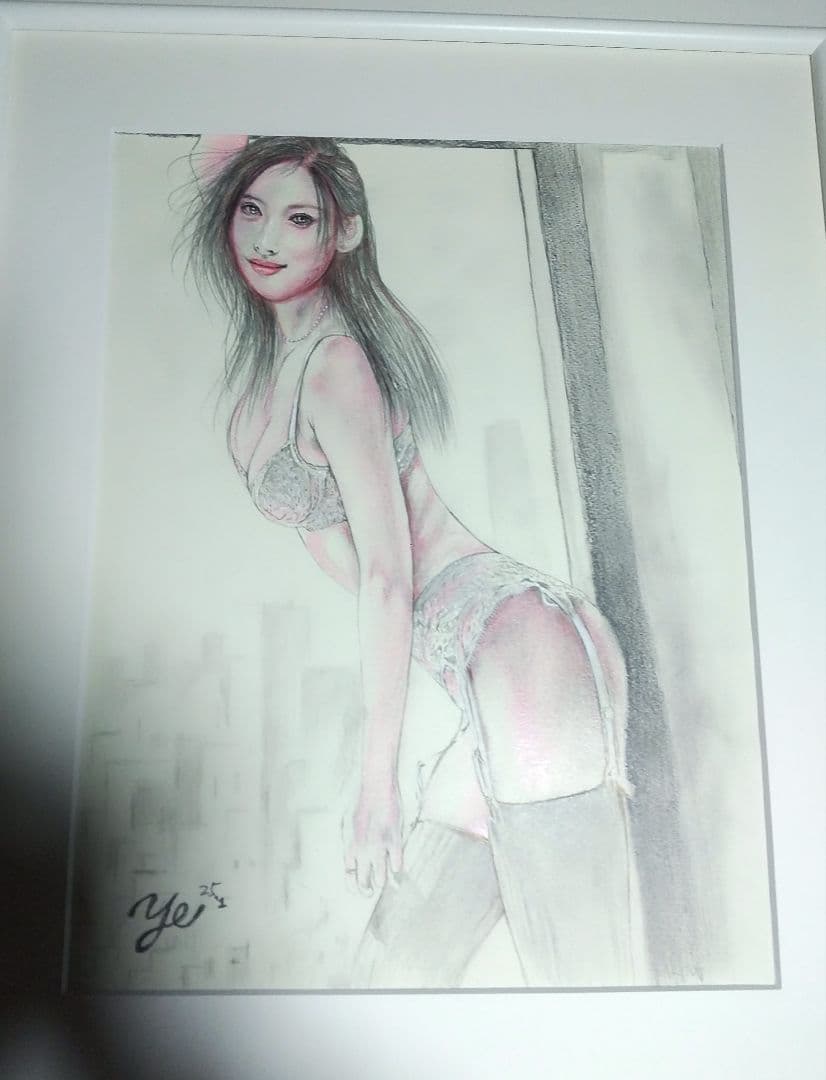 裸婦、美人画、絵画６号、窓ぎわ山本英二、真作、肉筆、新品額縁、高塚省吾、森本草介