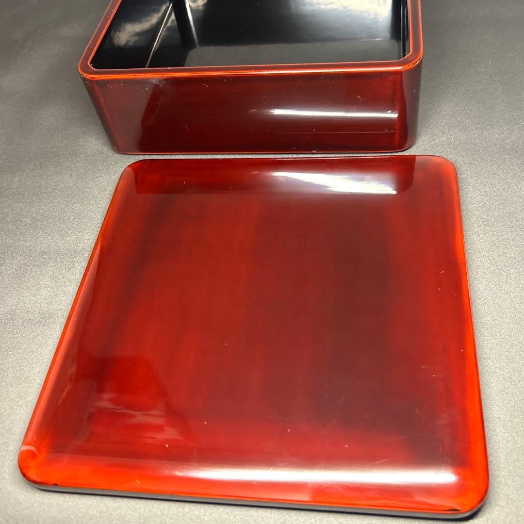 会津塗　三段重　重箱　漆器　溜め塗り6.5寸　内黒