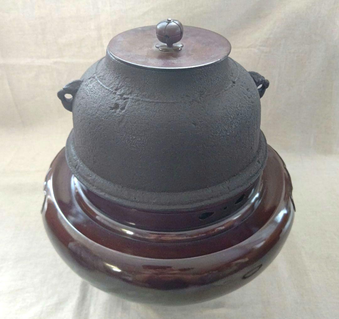 唐銅(唐金) 風炉セット 電熱器付 兼春 作 茶道具
