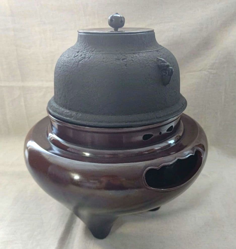 唐銅(唐金) 風炉セット 電熱器付 兼春 作 茶道具