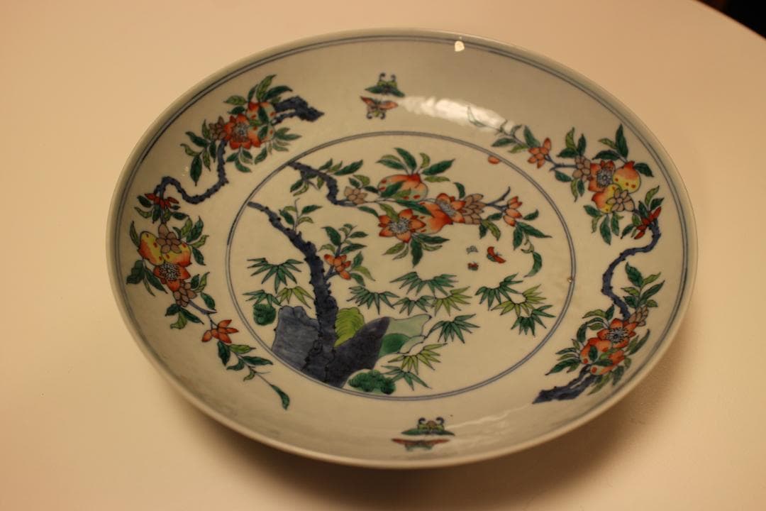 「大清雍正年製」色絵花卉文皿 （京文検） 煎茶道具、茶碗、飾り皿