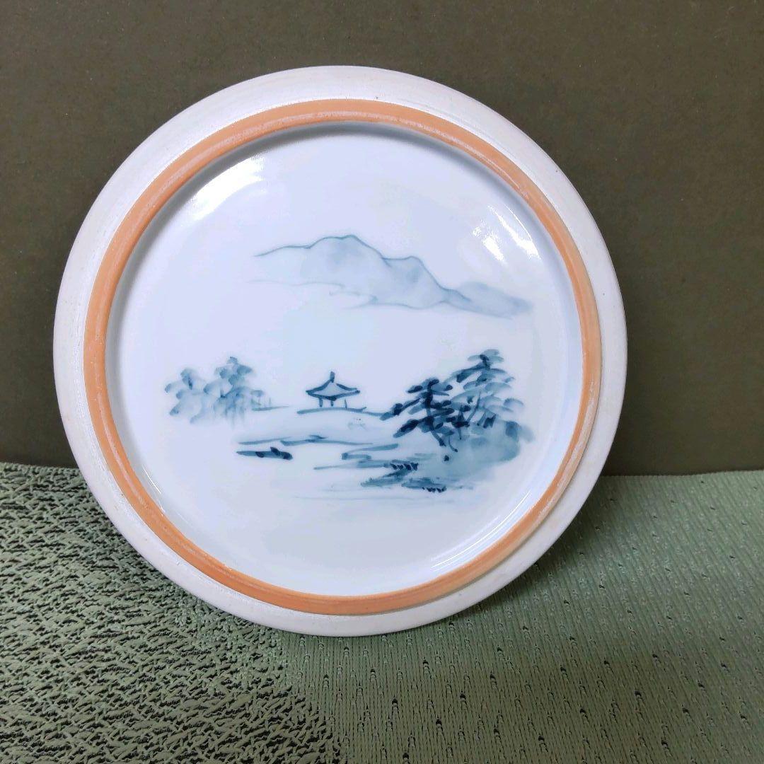（824）✿特価★有田焼★金武自然作★青海波彫山水画水差【木箱入】破魔オマケ付