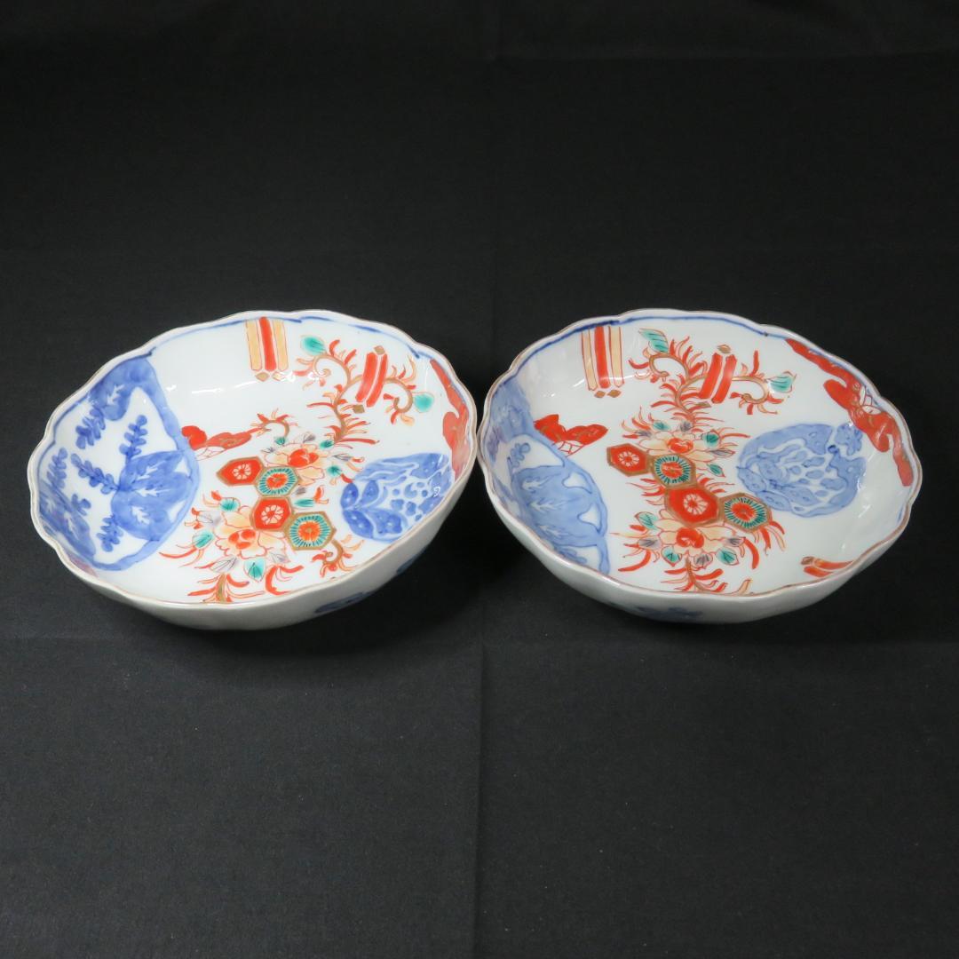 なます皿 色絵付 江戸 花唐草 花文様 桐 角富 宝 蛇の目高台