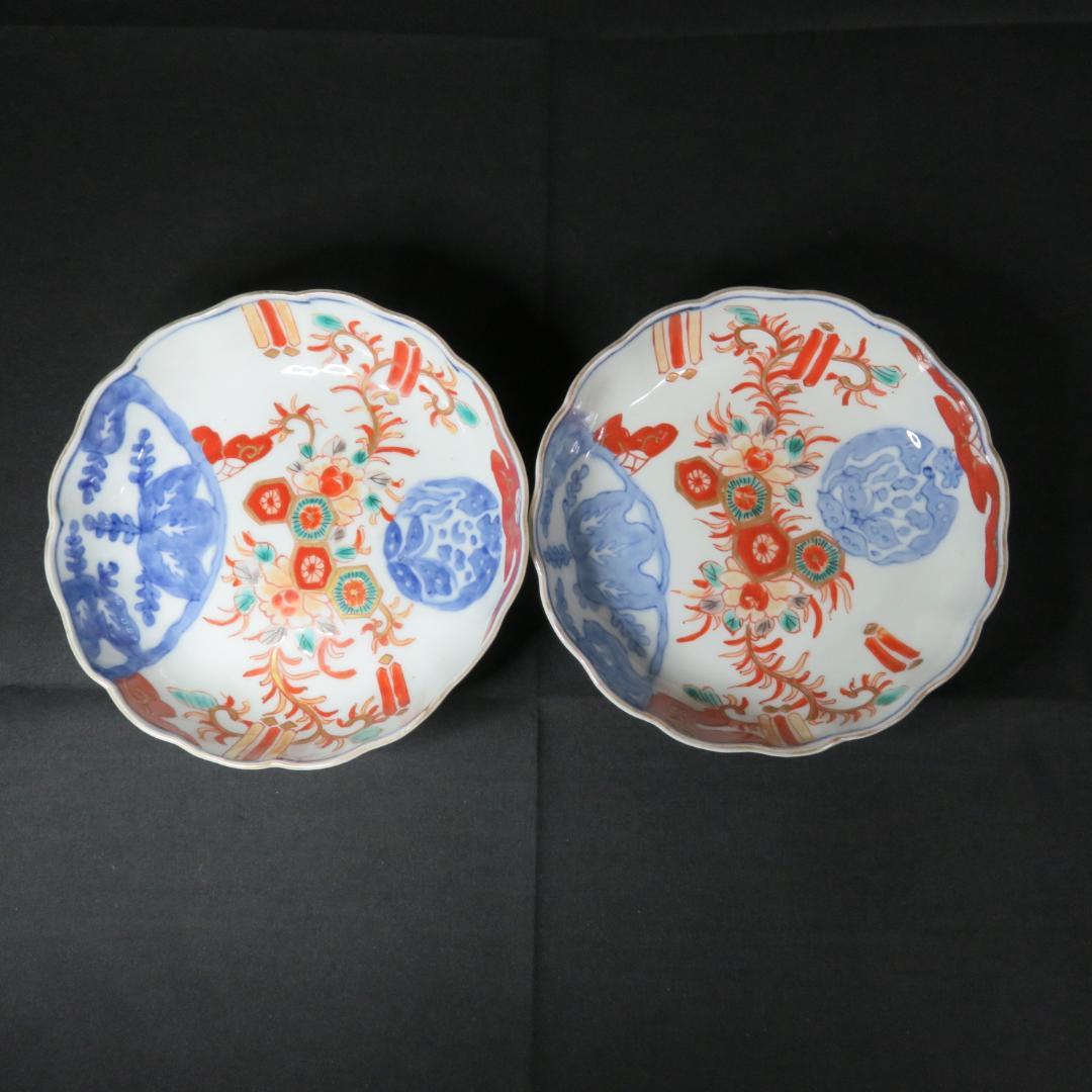 なます皿 色絵付 江戸 花唐草 花文様 桐 角富 宝 蛇の目高台