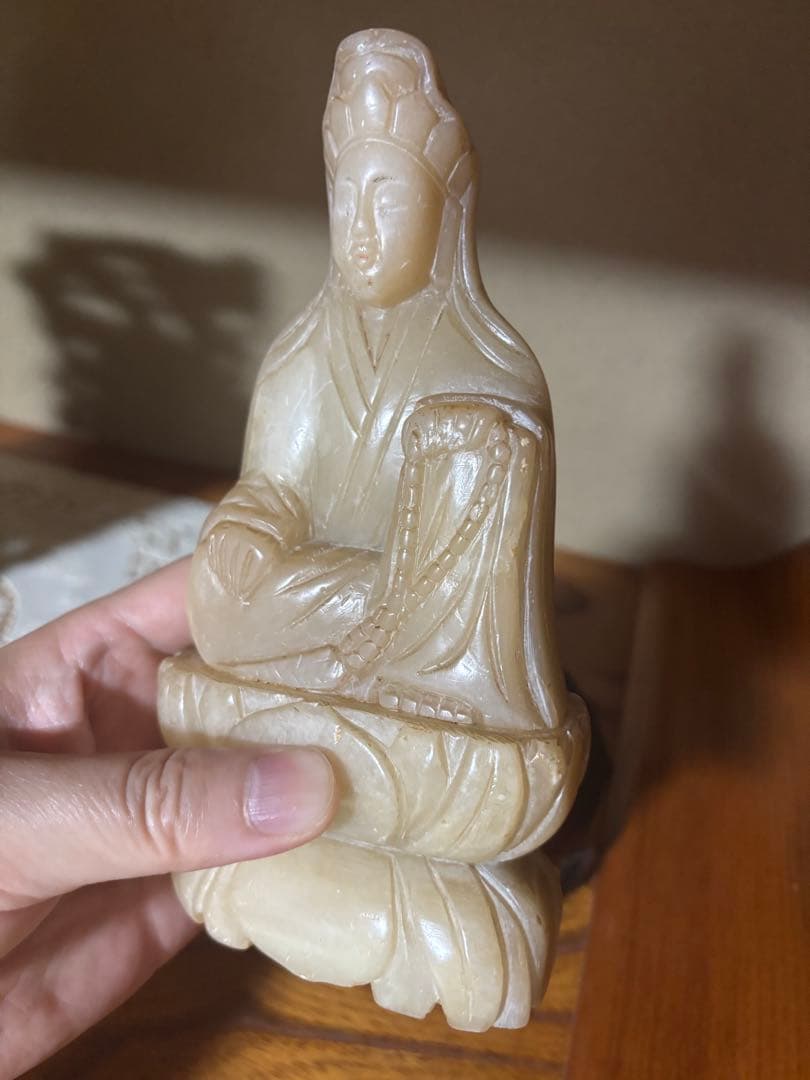 中国古美術品　黄砡　観音菩薩像 玉　約18cm