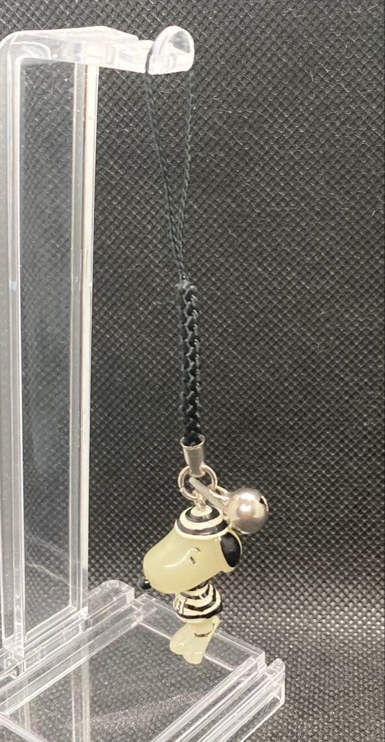 スヌーピー　USJ ストラップ　ストライプ柄　囚人服　鈴付き　蛍光　破損箇所有り