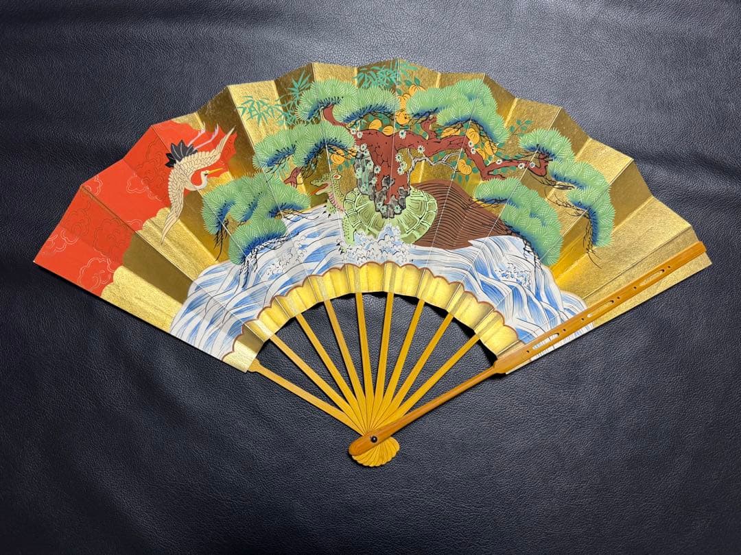 扇子　33cm 十松屋福井扇舗　翁扇　蓬莱山図　桐箱　仕舞扇　能楽　舞踊　着物