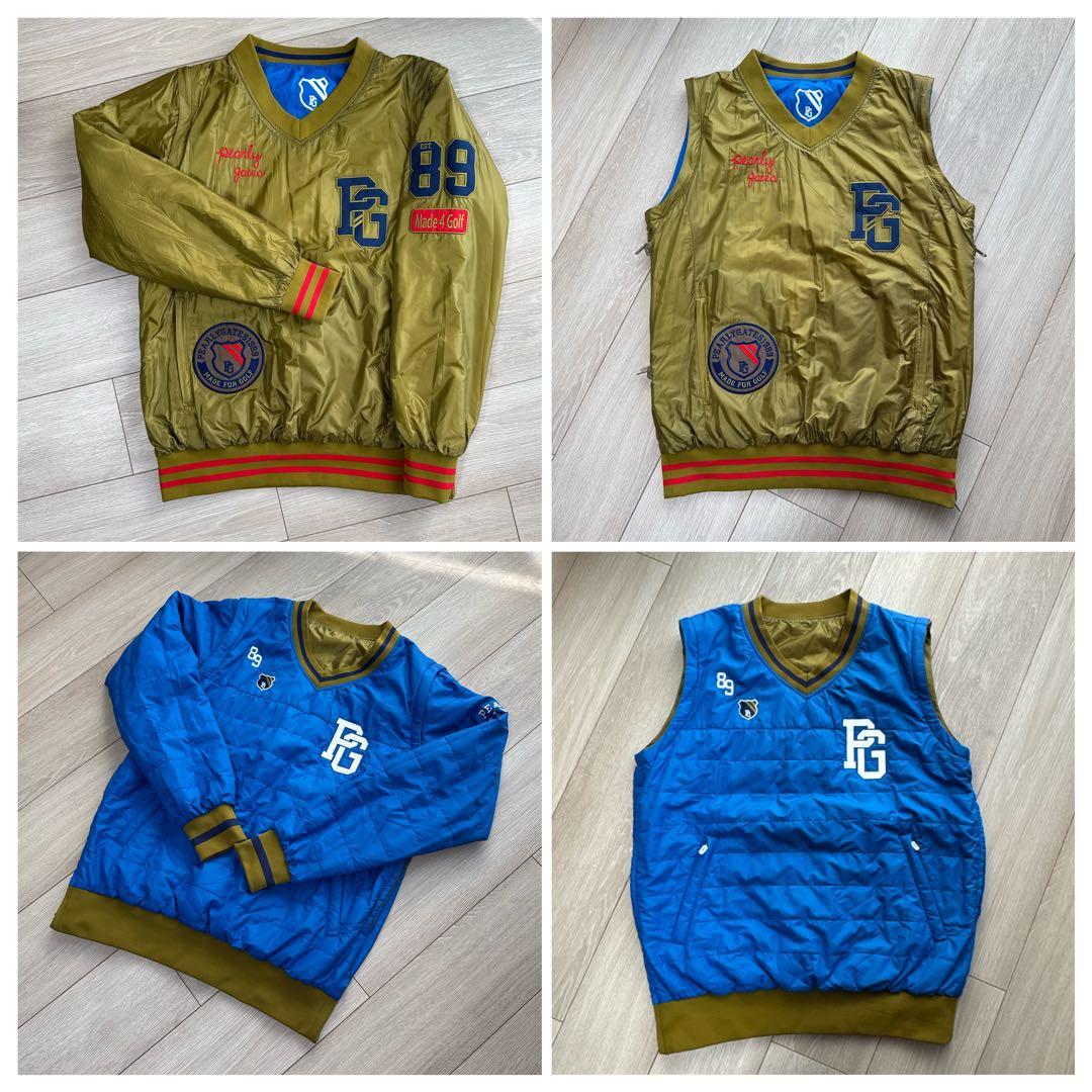 (美品) パーリーゲイツ 4wayリバーシブル 中綿ジャケット／袖取外可 秋冬物