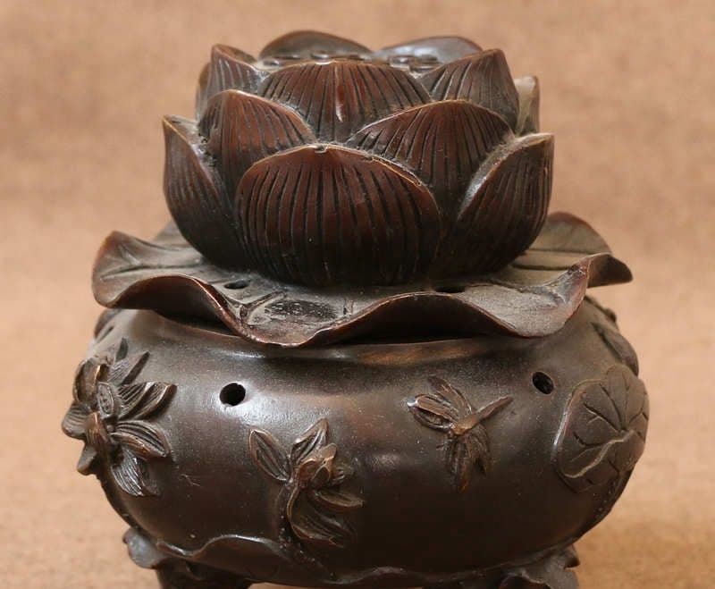 銅器 蓮葉蓮華香炉 仏具 香道具 工芸品 置物