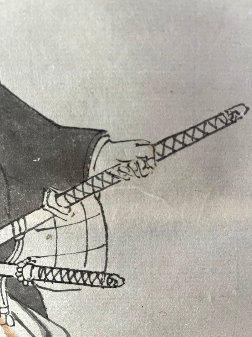 ［武士図］無落款 江戸時代人物画　水墨画　紙本　掛け軸　浮世絵