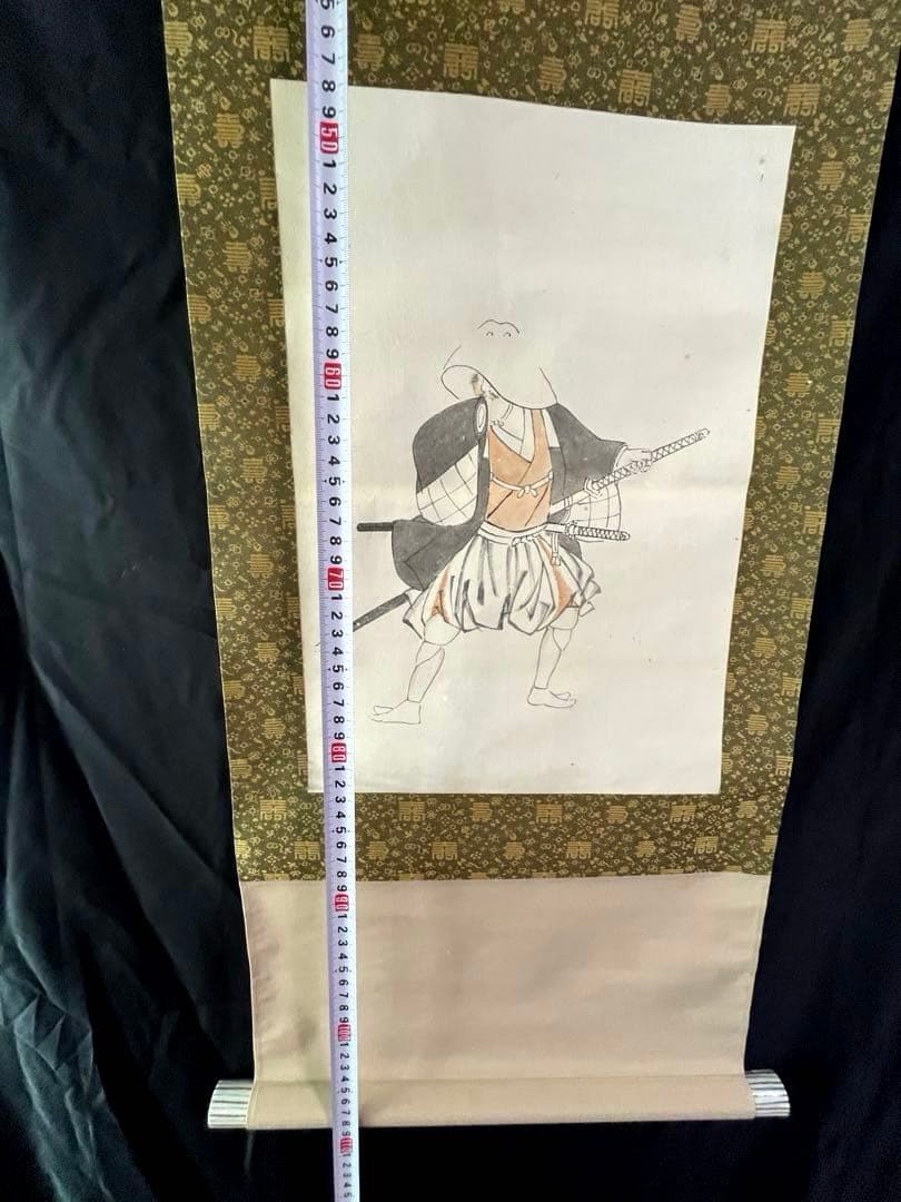 ［武士図］無落款 江戸時代人物画　水墨画　紙本　掛け軸　浮世絵