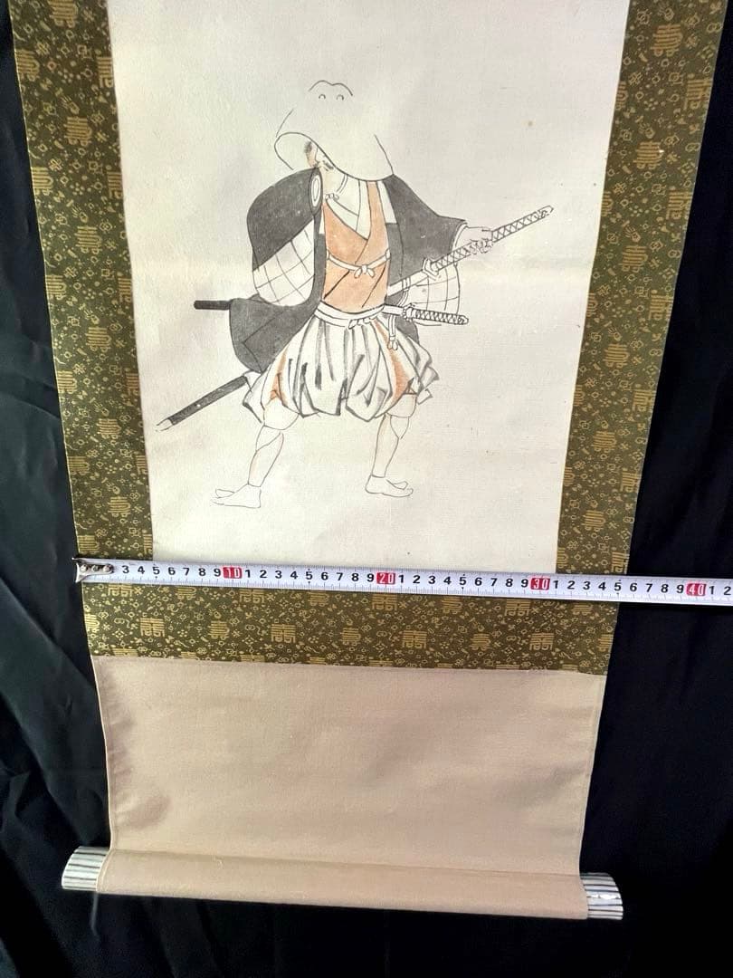 ［武士図］無落款 江戸時代人物画　水墨画　紙本　掛け軸　浮世絵