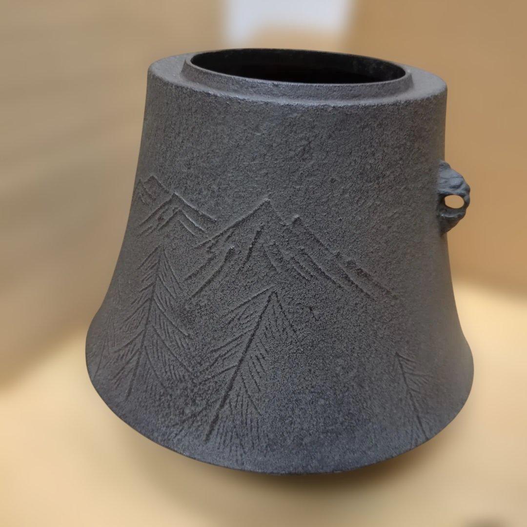 富士釜　菊地政光作 浜松地紋 　茶道具　茶道　釜　木箱　美品