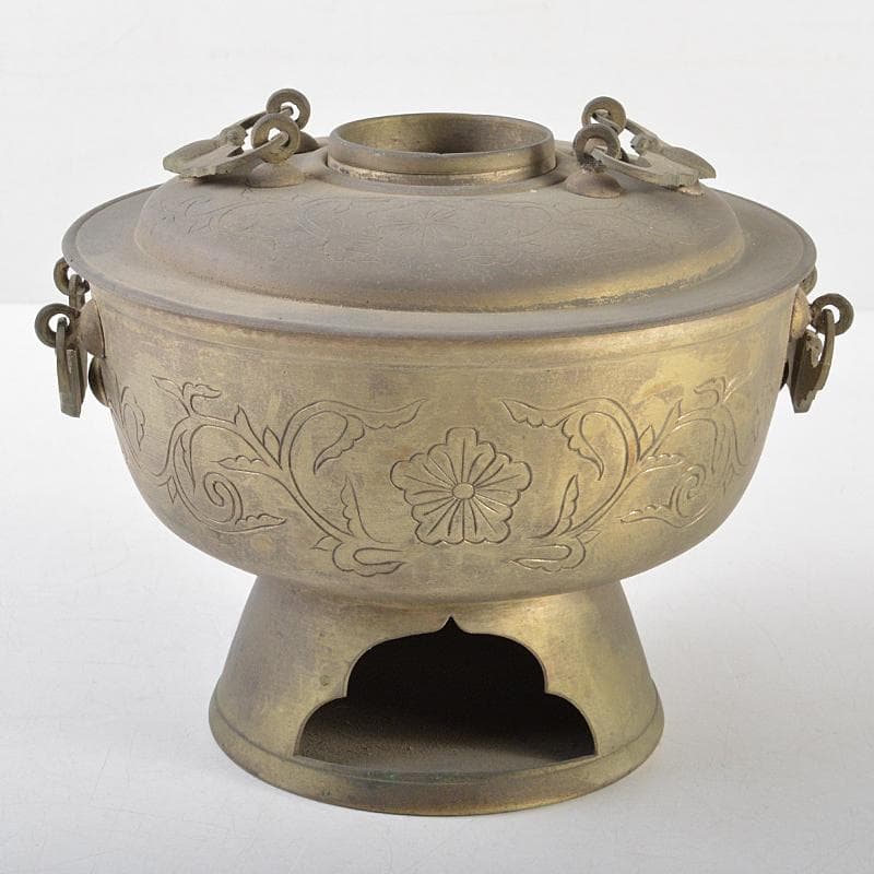 おかか　李王家美術工場造　蝙蝠手花彫金　神仙炉　宮廷料理器　V　R5820