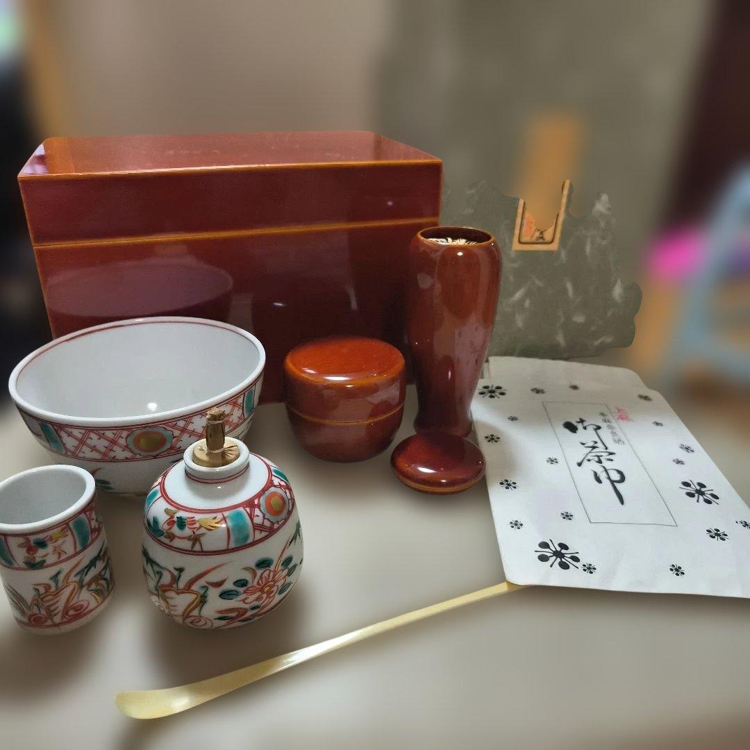 未使用　茶道具セット　飛騨春慶塗の茶箱