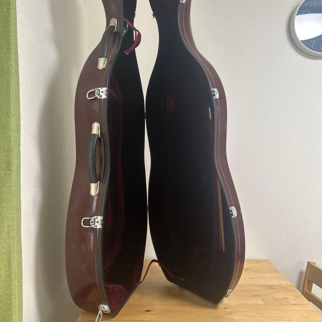 チェロと木製弓、ハードケース付き