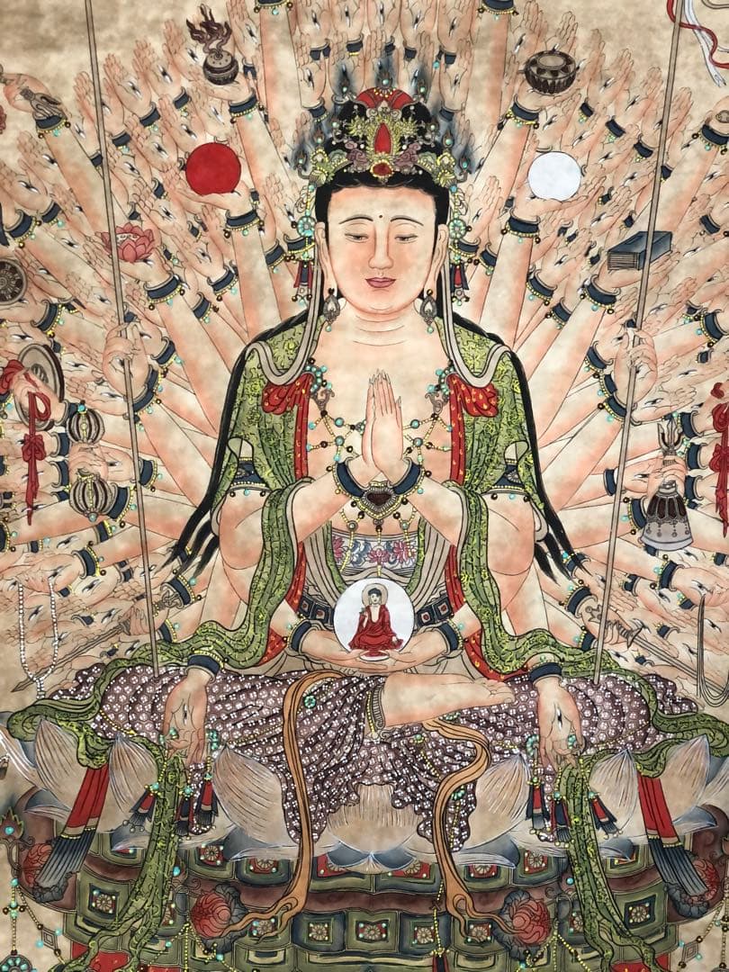 大雁塔　大慈恩寺住職手描き　千手観音菩薩　掛軸