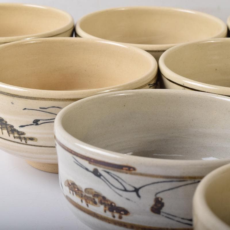 茶道具　阿漕焼　鶴松図　数茶碗　十客　共箱　V　7790A
