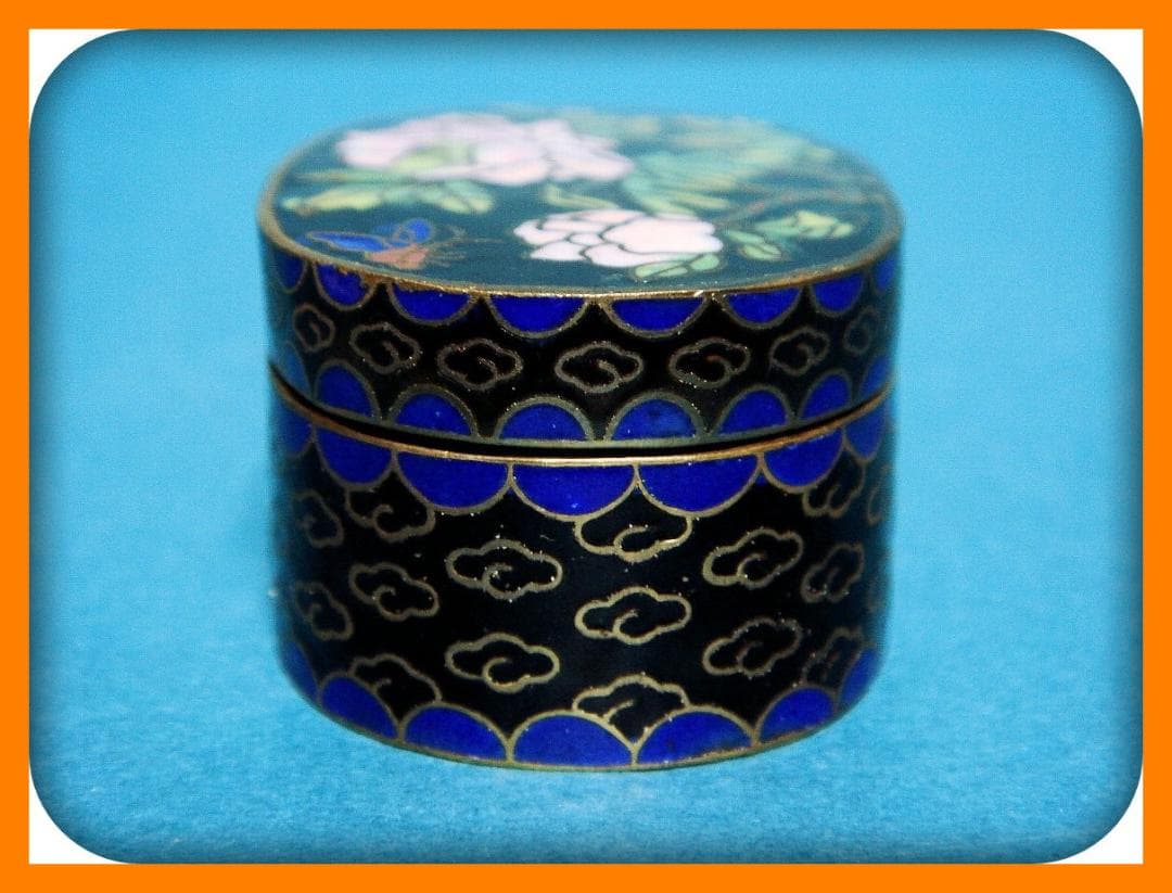 785『七宝 花蝶 香合』黒　/骨董品 古美術 アンティーク 古玩