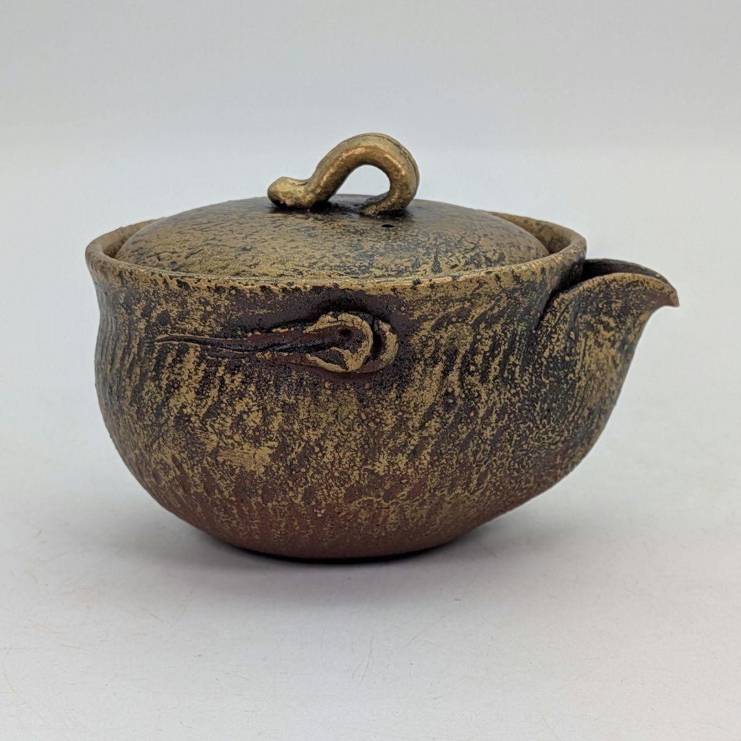 鈴木篤夫 備前焼 金彩備前宝瓶 四方桟共箱共布栞 手造り宝瓶 泡瓶 煎茶道具