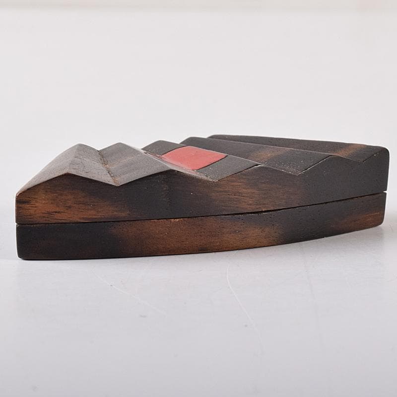 茶道具　寿石造　黒柿　日の丸　扇形香合　共箱　M　R7925