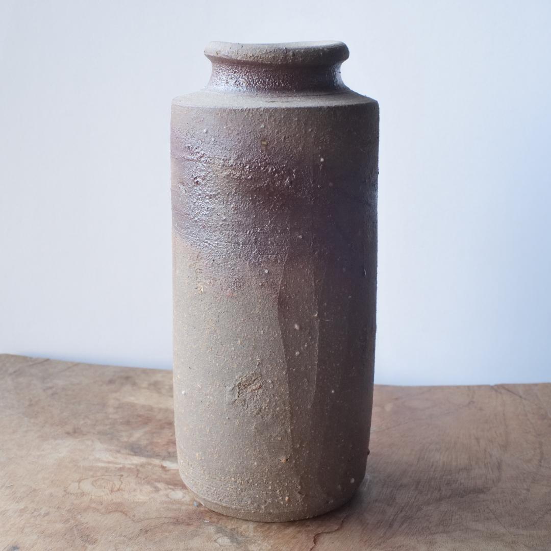 【民藝】備前焼 筒型 花入 花瓶 フラワーベース 作家物