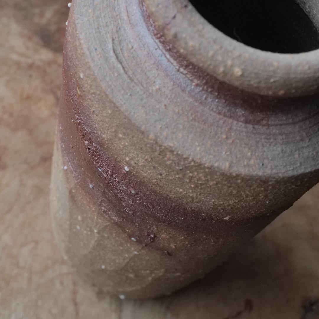 【民藝】備前焼 筒型 花入 花瓶 フラワーベース 作家物