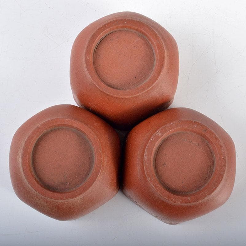 煎茶道具　紫砂　朱泥　漢詩刻　六角煎茶碗　三客　D　R4360