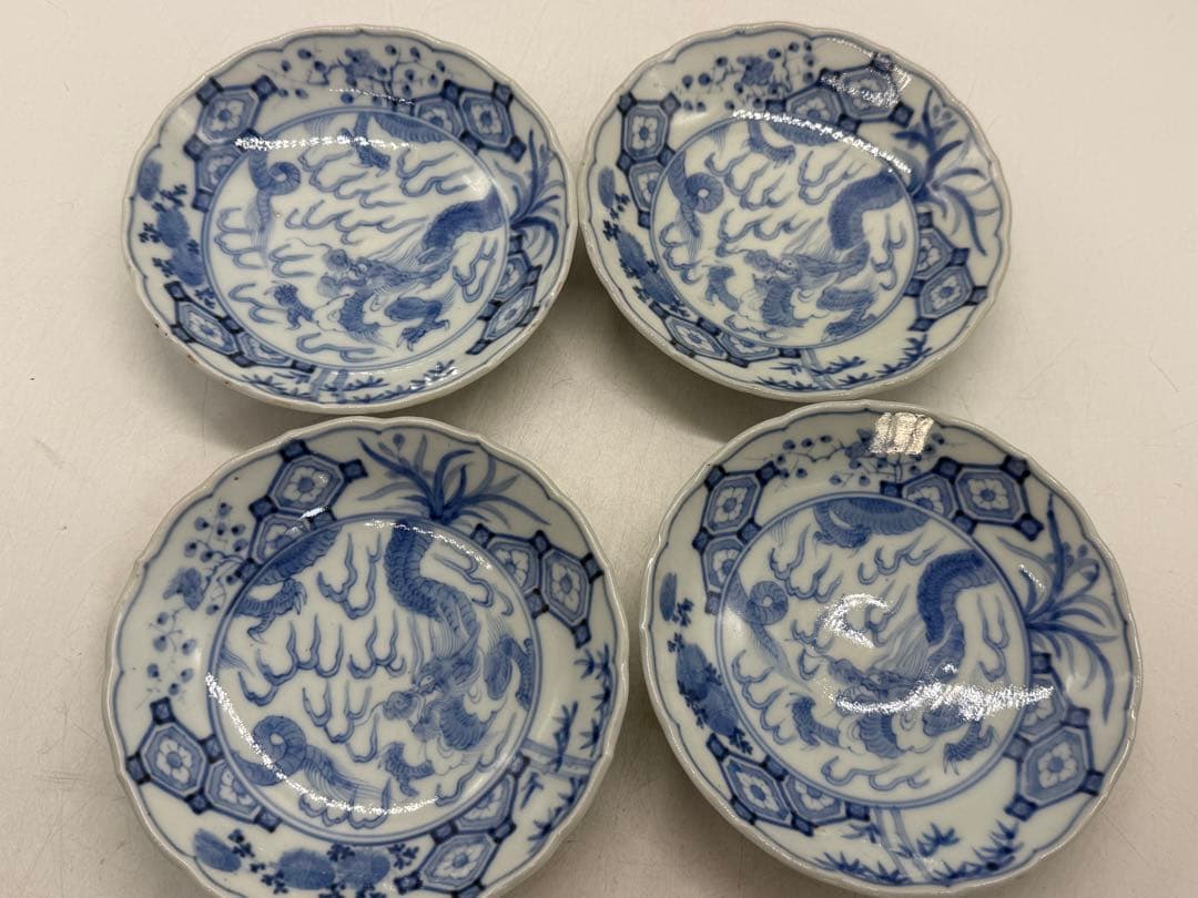 染付　龍紋小皿4点　梅蘭竹菊　送料込み260118