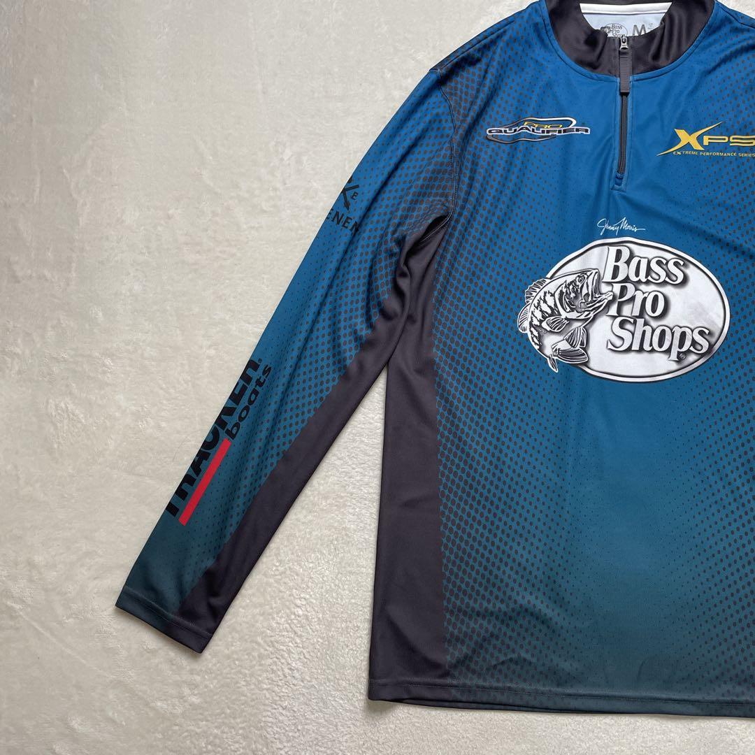 希少　バスプロショップス　フィッシングシャツ青系　長袖　ジップ　L〜XL