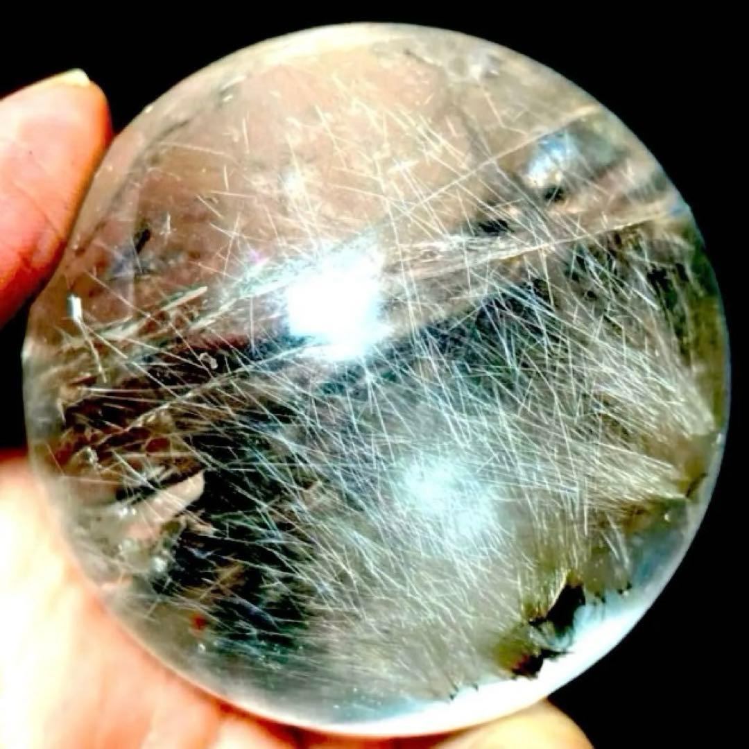 58mm ゴールドルチルクォーツ　丸玉　スフィア　金針水晶