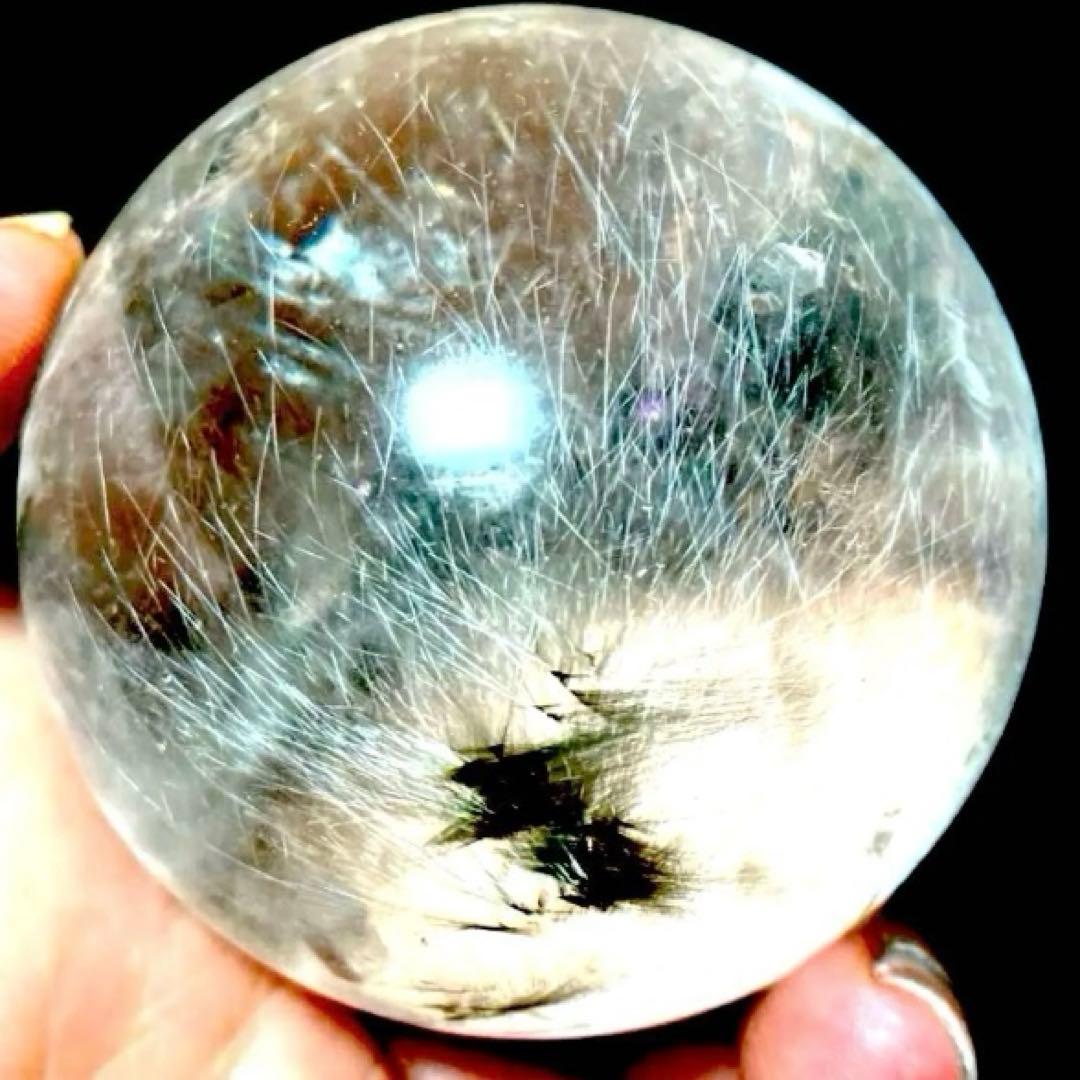 58mm ゴールドルチルクォーツ　丸玉　スフィア　金針水晶