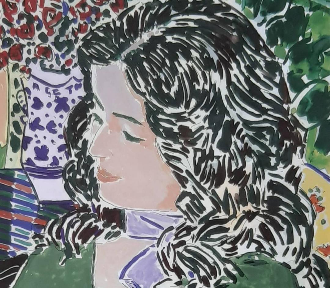 坂口紀良、「プチローズと読書」、希少画集の額装画、人気作品