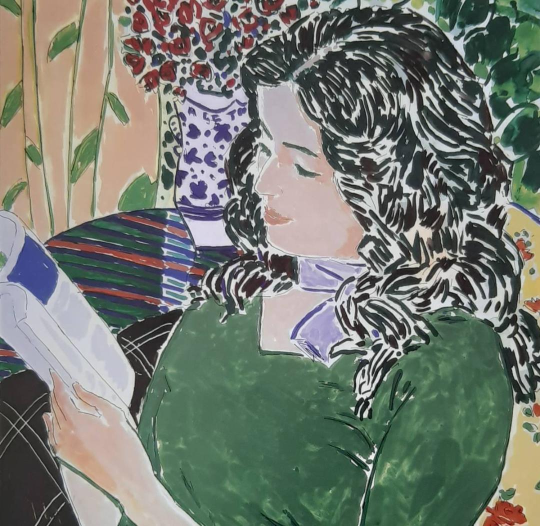 坂口紀良、「プチローズと読書」、希少画集の額装画、人気作品