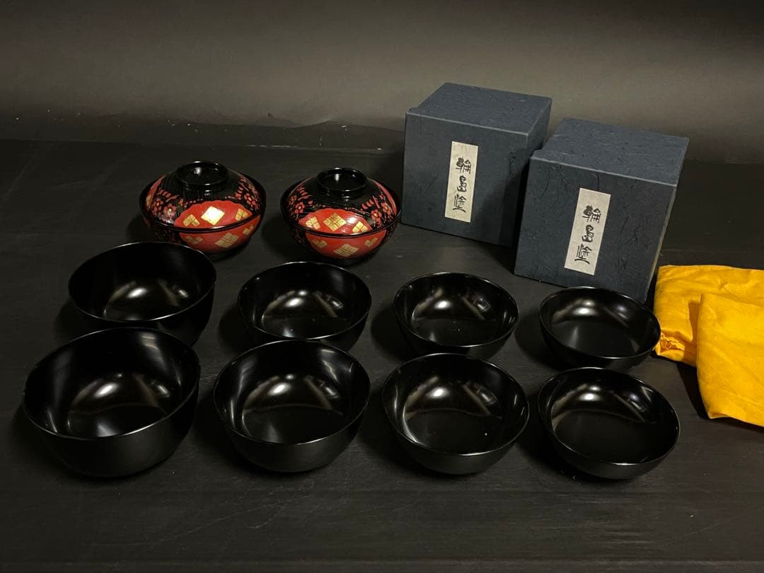 割引‼️【美品】「輪島塗」 輪島塗 四つ椀 煮物椀 揃い 2組 共箱 (26E)