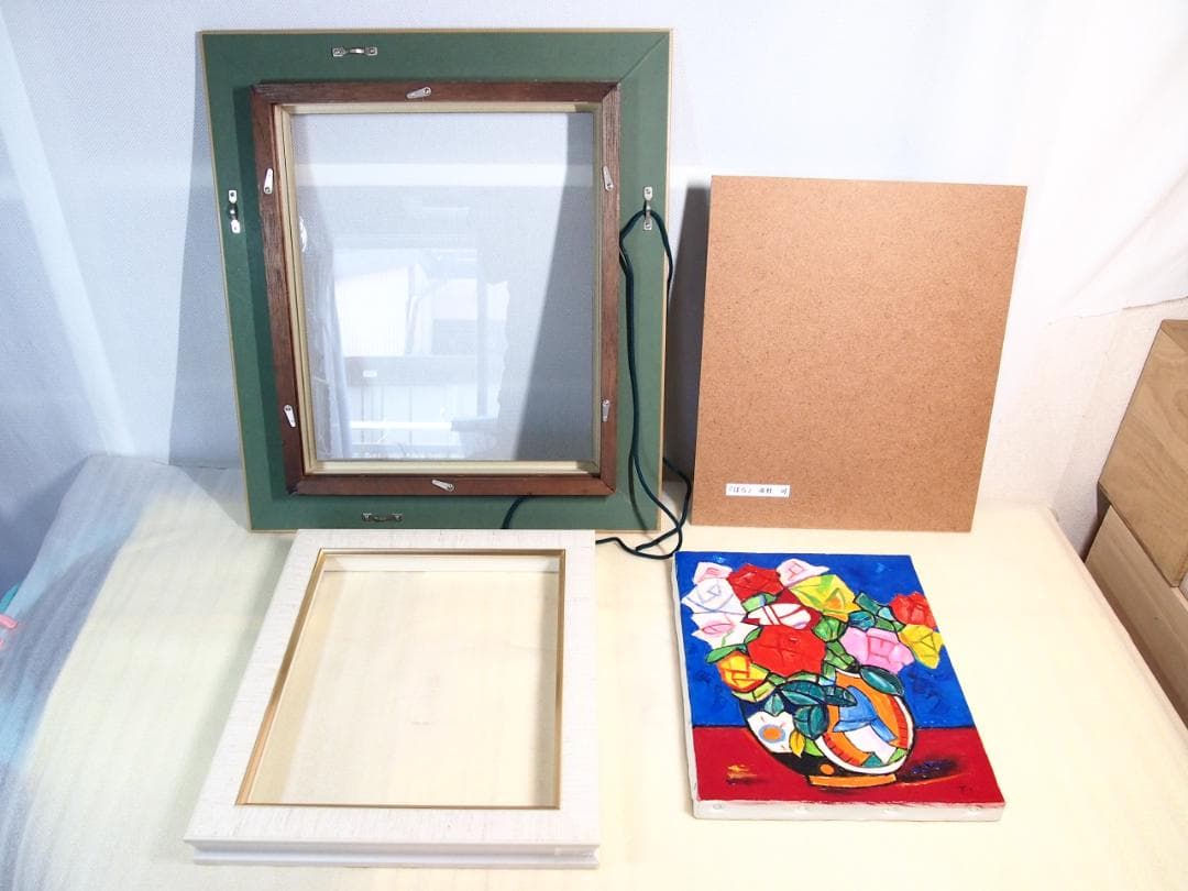 【美品】油彩画/油絵 市村司「ばら」薔薇/バラ 額付き アート/絵画/オブジェ