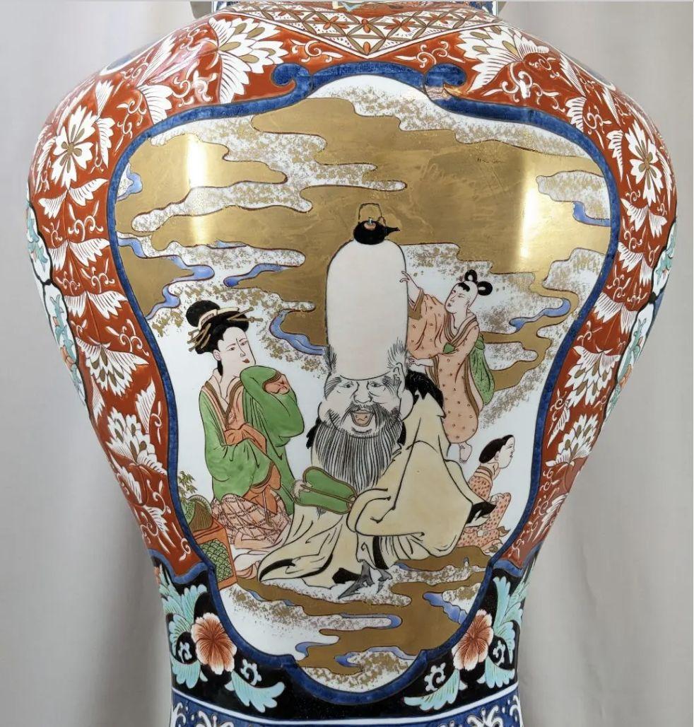 未使用　有田焼　沈香壺　色絵 神右衛門作　七福神　特大八角三段　総手描 干支龍