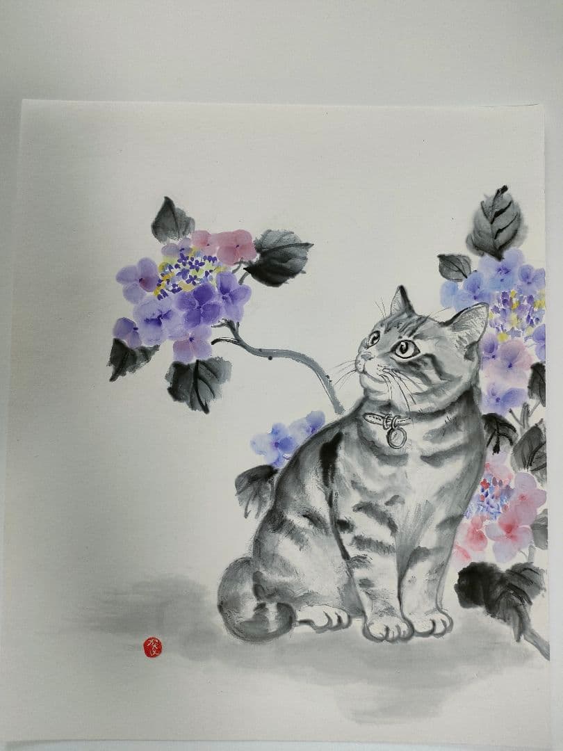 専用　水墨画　猫の絵