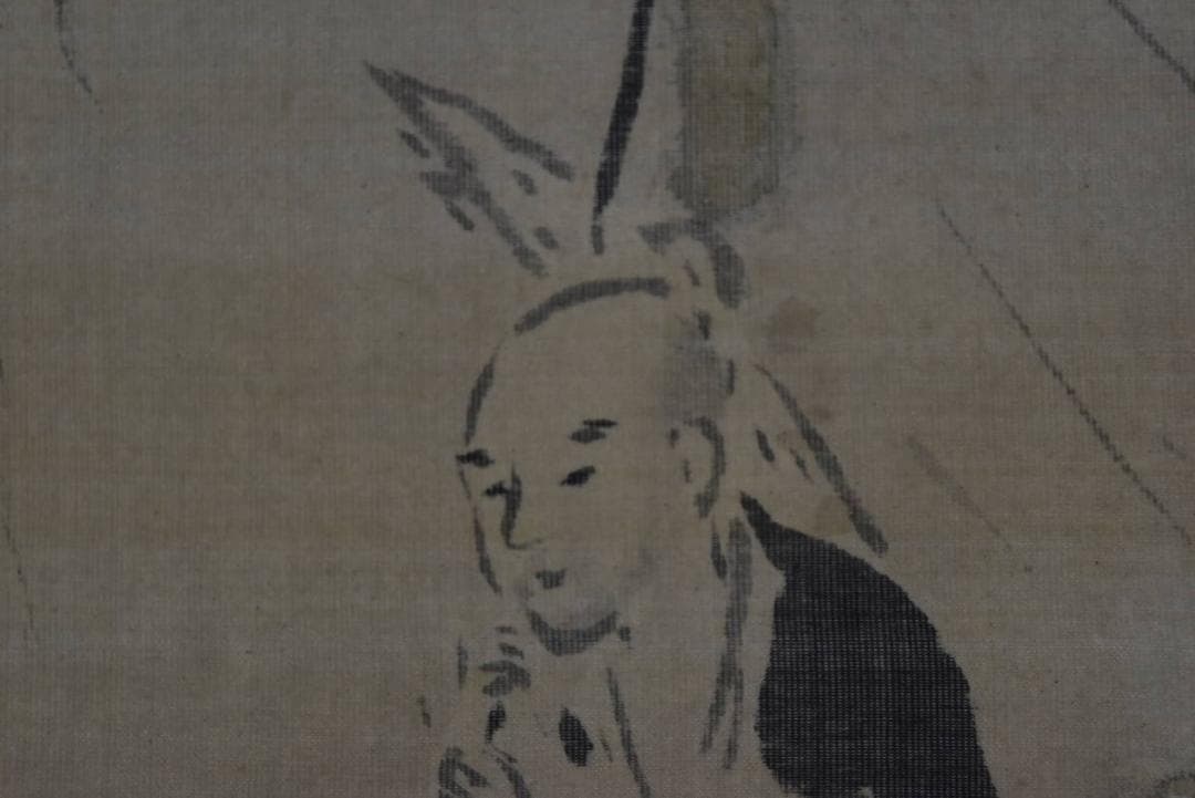 【真作】狩野洞雲/川柳に人物図/僧侶/横物/掛軸/名家伝来/Z-861